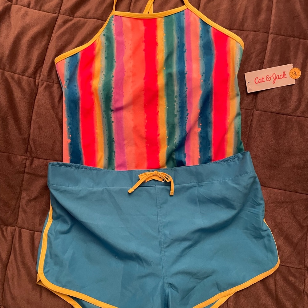 Girls 1 piece bathing suit with shorts